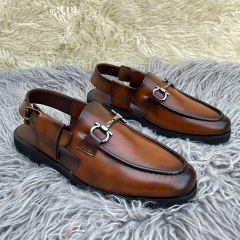 Men Pashawari Chapple with Cherry Leather -JBR-2015